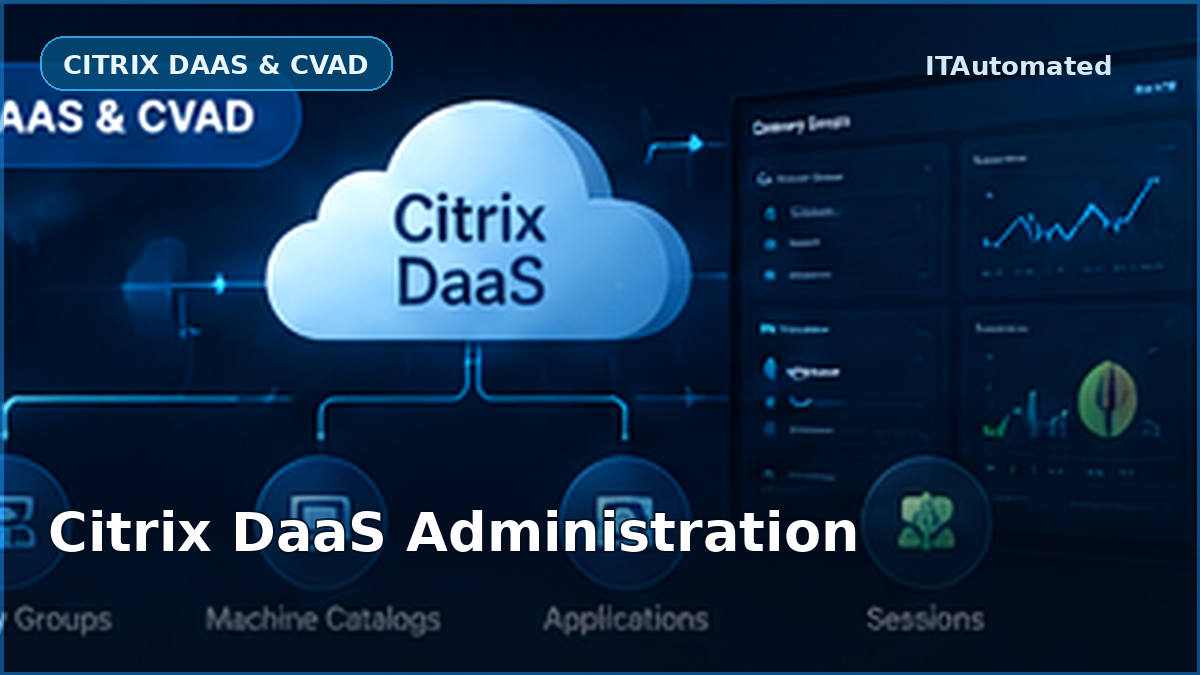 Citrix DaaS administration showing Delivery Groups, Machine Catalogs, applications and sessions