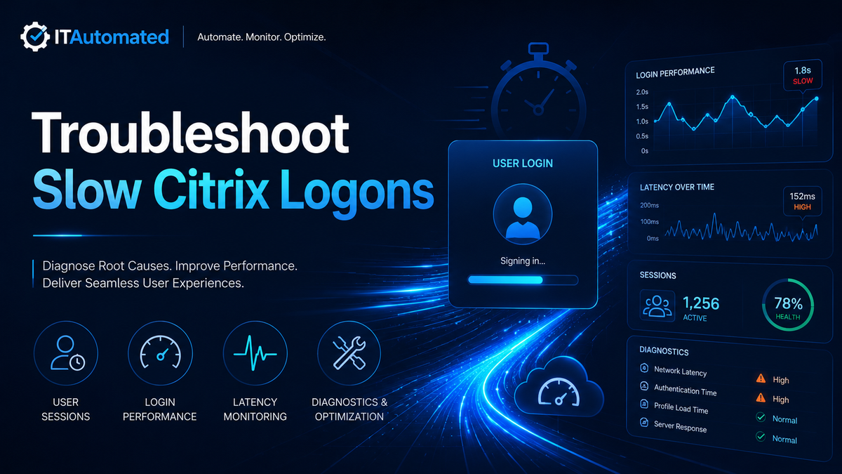 Citrix slow logon troubleshooting dashboard with login performance and latency diagnostics